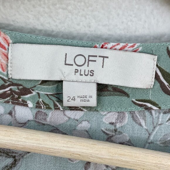 Loft Womens Plus 24 Floral Wrap Top Green Pink Short Sleeve Blouse Shirt - Picture 5 of 10